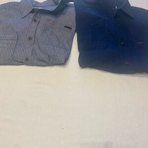 Dickies Genuine Men's Blue and Striped Casual Shirts Medium